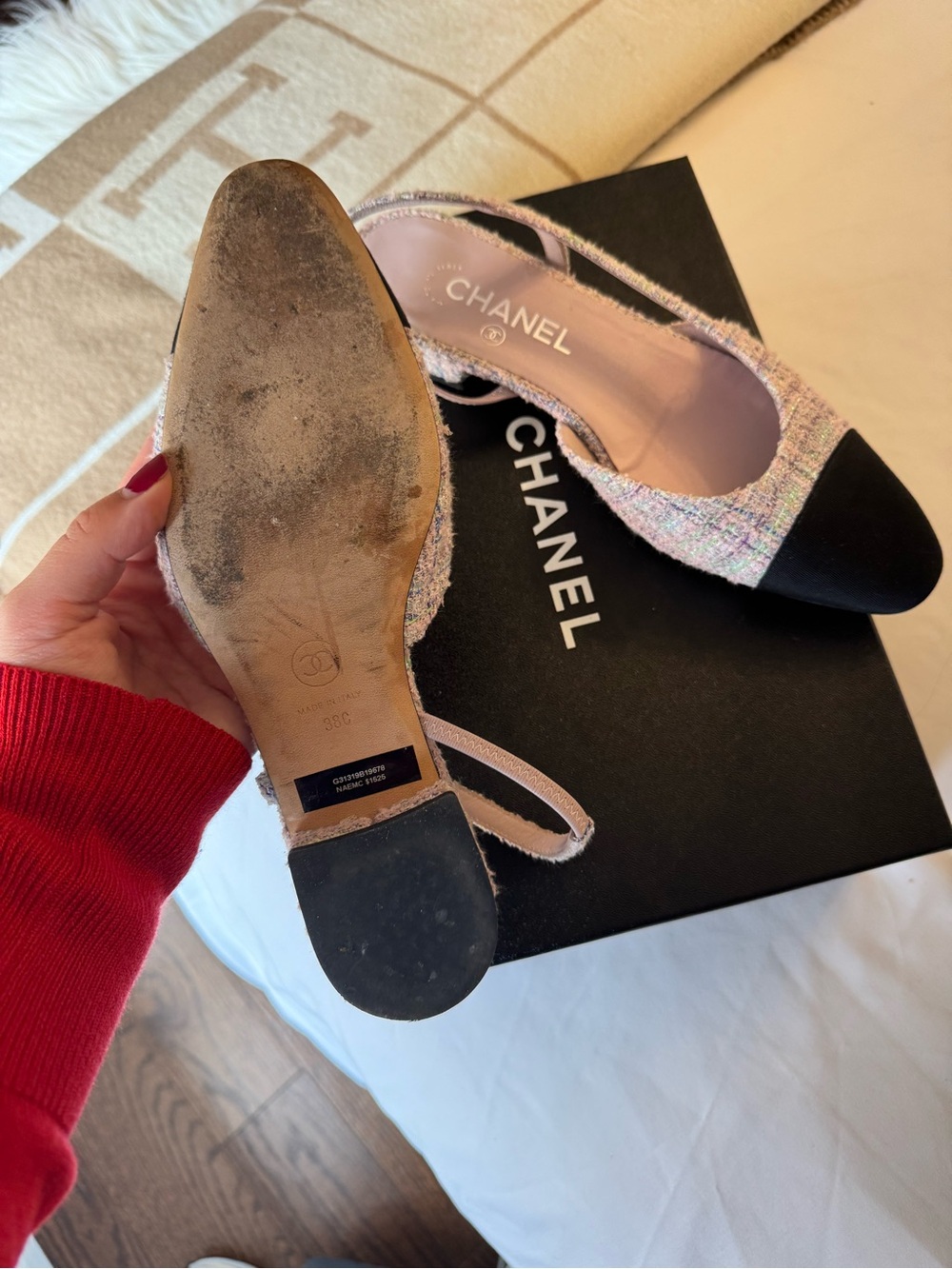 CHANEL Multicolor Tweed Slingback Flats with Black Cap Toe - Picture 4 of 4